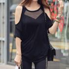 Panel Elbow-sleeve Cold Shoulder T-shirt