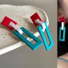 Geometric Drop Earring 1821a - 1 Pair - Blue & Red & White - One Size