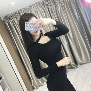 Set: Long-sleeve Choker T-shirt + A-line Skirt