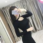 Set: Long-sleeve Choker T-shirt + A-line Skirt