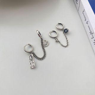 Smiley Chain Alloy Dangle Earring Eh0729 - 1 Pair - Silver - One Size
