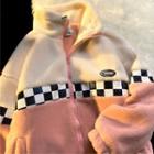 Two Tone Zip-up  Fleece Lettering Jacket