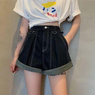 Stitched Rolled Denim Shorts