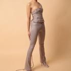 Set: Faux Leather One Shoulder Tank Top + Pants