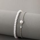 Set Of 2: Faux Pearl Bracelet 18793 - Set Of 2 - Silver & White - One Size