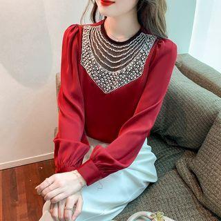 Lace Panel Satin Blouse