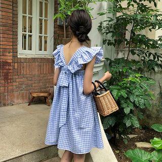 Plaid Ribbon Backless Sleeveless Dress