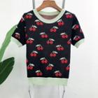 Short Sleeve Cherry Pattern Knit Top