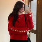 Long-sleeve Lace-up Knit Sweater