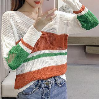 Striped Ripped V-neck Sweater
