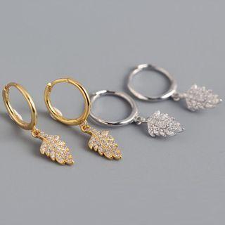 Rhinestone Leaf Drop Hoop Earring