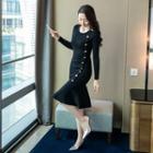 Long-sleeve Midi Mermaid Knit Dress Black - One Size