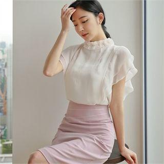 Frill-trim Layered-sleeve Chiffon Top