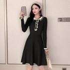 Long-sleeve Slim-fit Knit -line Dress