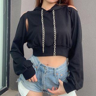Chain Strap Cutout Hoodie