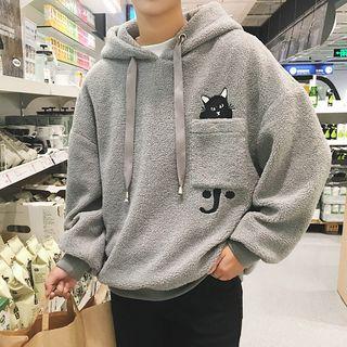 Cat Applique Fleece Hoodie