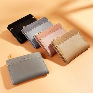 Faux Suede Panel Zipper Short Wallet