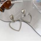 Heart Alloy Dangle Earring 1 Pair - S925 Silver Needle - Heart Stud Earrings - Silver - One Size