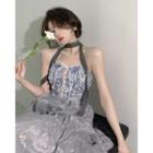 Sleeveless Lace-up Corset Midi A-line Dress