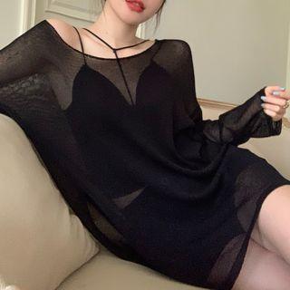 Long-sleeve Sheer Top / Strappy Top