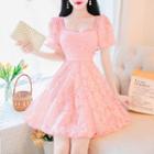 Puff Sleeve Square Neck Sweetheart Lace Mini A-line Dress
