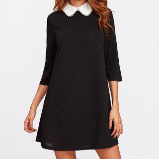 Faux Pearl Collar Elbow-sleeve A-line Dress