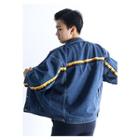 Contrast-trim Washed Denim Jacket Dark Blue - One Size
