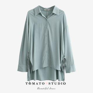 Plain Oversize Split Bow Shirt