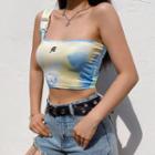 Asymmetric Buckled Tie-dyed Cropped Tank Top