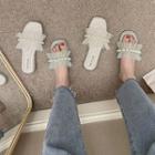Faux Pearl Mesh Ruffle Slide Sandals