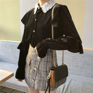 Velvet Long-sleeve Shirt / Check Skort