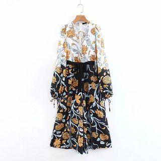 Floral Print Long-sleeve Wide-leg Jumpsuit