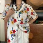 Short-sleeve Floral Print Shirt Shirt - Flowers - White - One Size