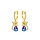 Simple And Cute Plated Gold Cat Earrings With Colorful Cubic Zirconia Golden - One Size