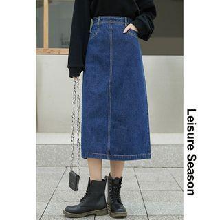 Slited-back Denim Midi Skirt