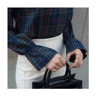 Bell-sleeve Checked Top