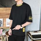 Elbow-sleeve Contrast-color Lettering T-shirt