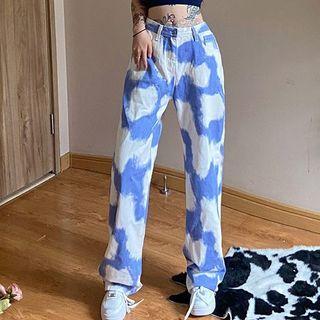 Cloud Print Wide Leg Jeans