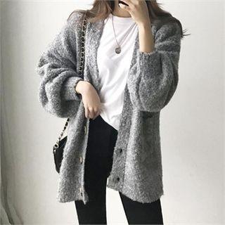 Wool Blend Boucl  Knit Cardigan