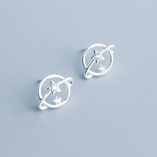 Planet Rhinestone Sterling Silver Earring 1 Pair - Silver - One Size