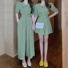 Puff Short-sleeve Lapel Loose-fit With Pants