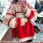 Patterned Sweater / Furry Neck Warmer