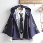 Cat Embroidered Shirt / Printed Flared-sleeve Hooded Button Jacket / Set