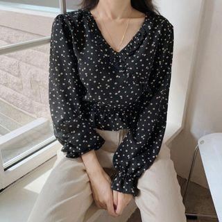 V-neck Floral Print Cropped Blouse
