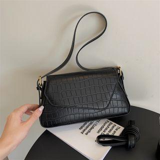 Croc Grain Asymmetrical Shoulder Bag