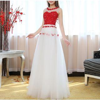 Floral Sleeveless A-line Evening Gown