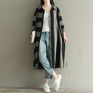 Colour Block Long-sleeve Shirtdress
