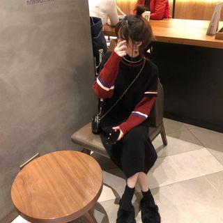 Color Panel Midi Sweater Dress