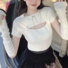 Set: Short-sleeve Cut-out Knit Top + Oversleeves