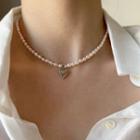 Sterling Silver Heart Pendant Faux Pearl Necklace